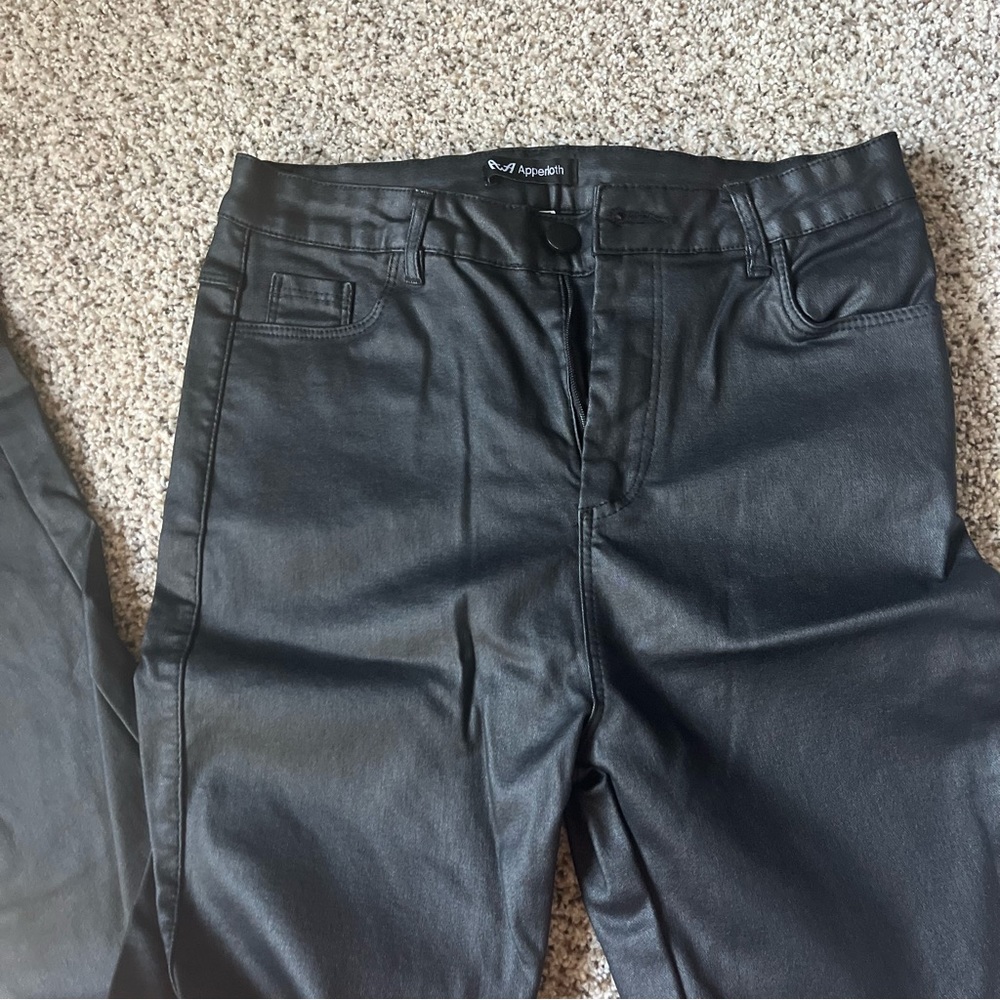 Apperloth A Women's Skinny Coated Ankle Pants Size S Black High-waist